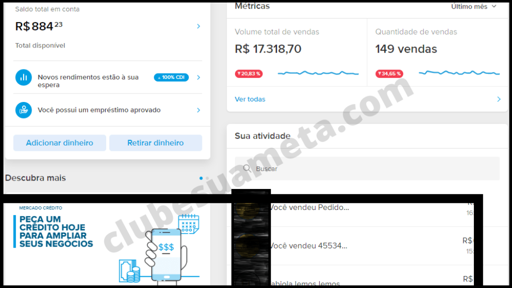 ganhos em 30 dias mercado pago